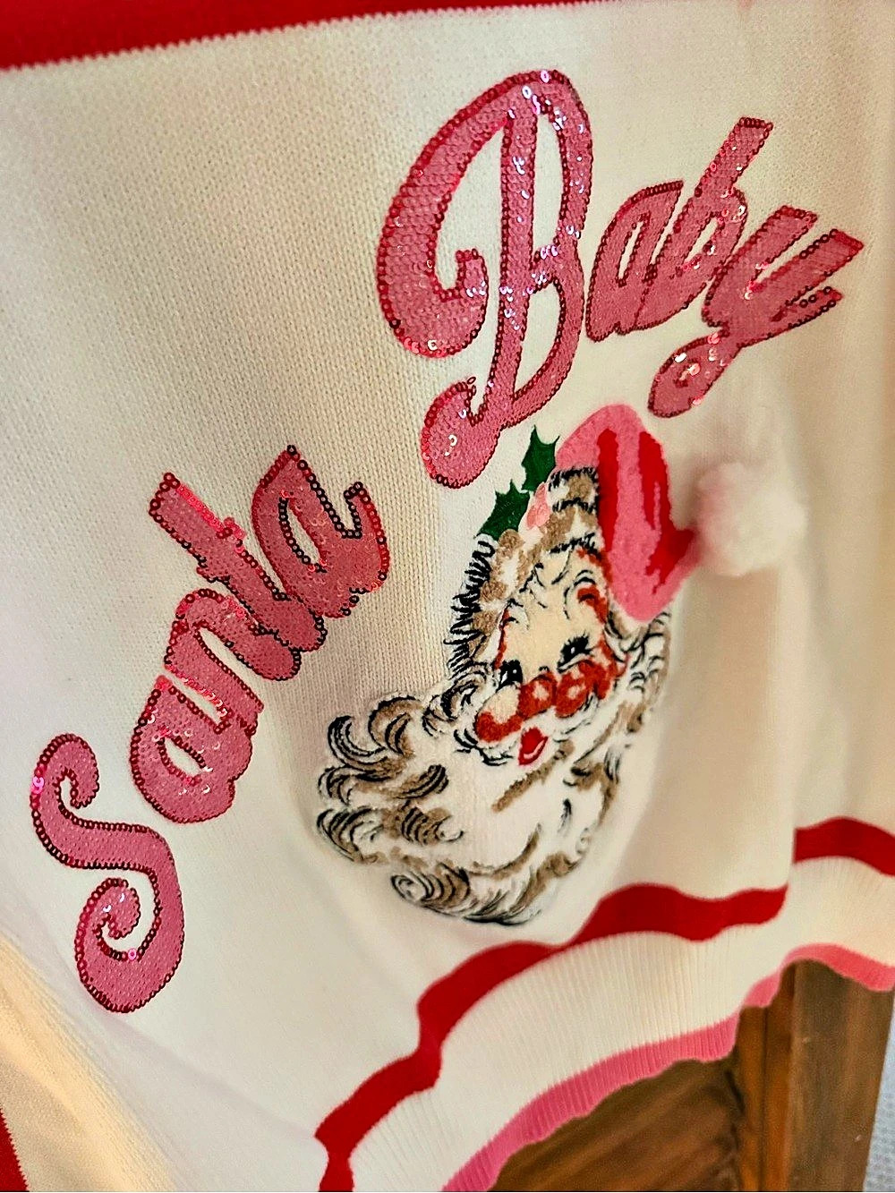 Queen of Sparkles Santa Baby Striped rare Sweater Size Medium